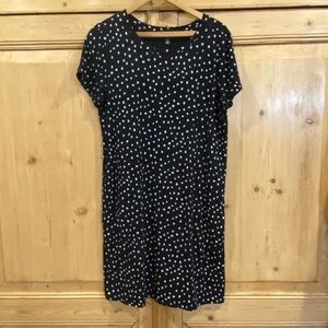 Toad & Co Black Shift Shirt Dress Organic Cotton Blend Black White Dots Pockets